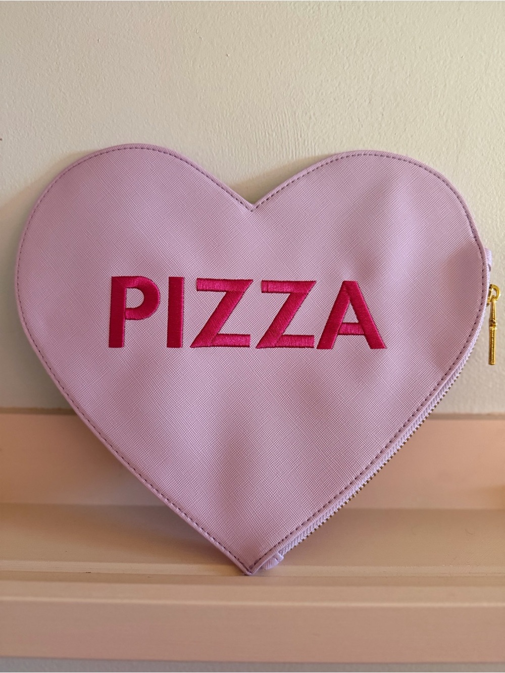 Pink Heart-Shaped 'PIZZA' Wristlet Clutch